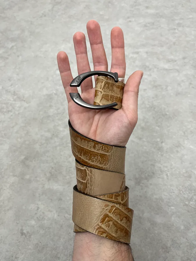 2000s Cavalli Beige Crocodile Effect Leather Belt - Image 2