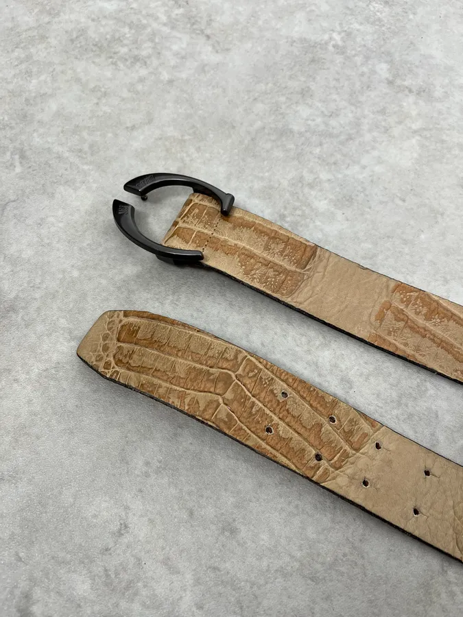 2000s Cavalli Beige Crocodile Effect Leather Belt - Image 4