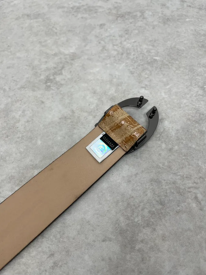 2000s Cavalli Beige Crocodile Effect Leather Belt - Image 7