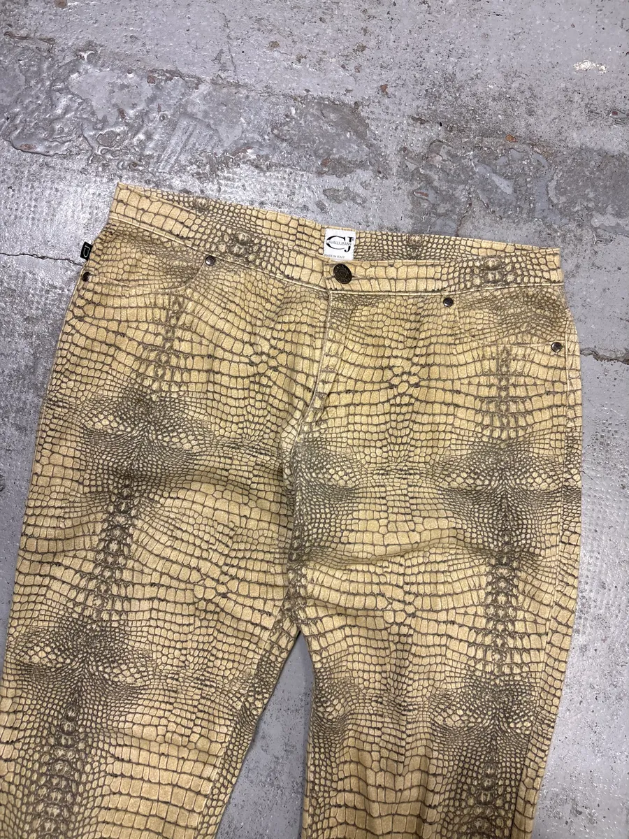 2000s Cavalli Beige Crocodile Effect Pants - Image 5
