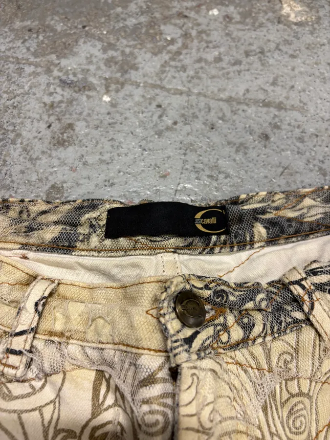 2000s Cavalli Beige Destructured Flowers Pants - Image 14
