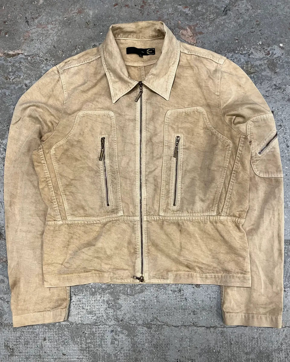 2000s Cavalli Beige Fighter Multi Zips Jacket