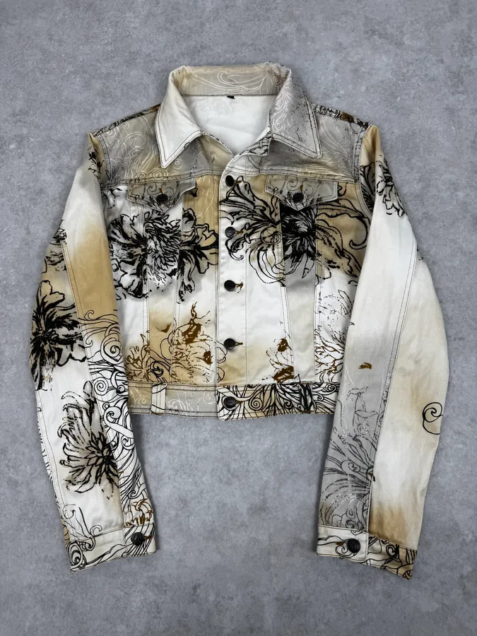 2000s Cavalli Beige Floral Buttoned Jacket
