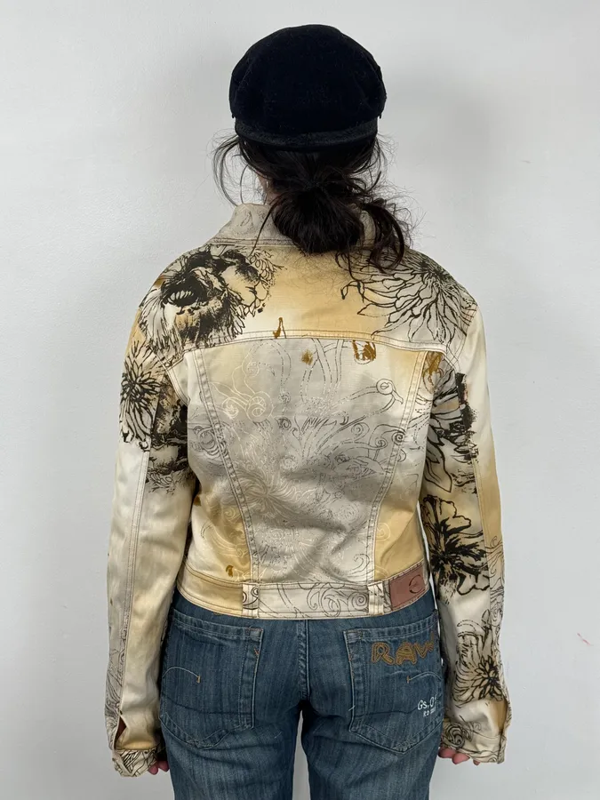 2000s Cavalli Beige Floral Buttoned Jacket - Image 3