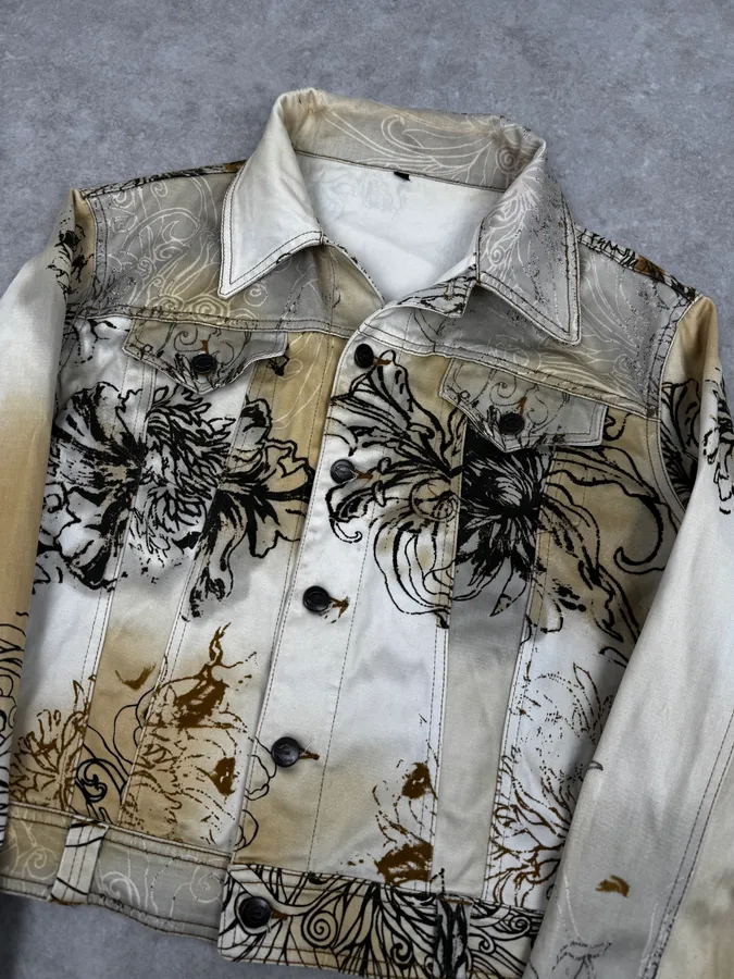 2000s Cavalli Beige Floral Buttoned Jacket - Image 5