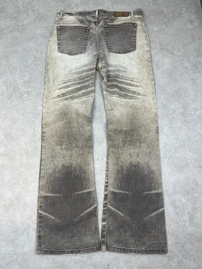 2000s Cavalli Beige & Grey Faded Overprint Bootcut Pants - Image 7