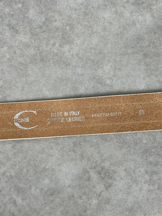2000s Cavalli Beige Royal Buckle Leather Belt - Image 7
