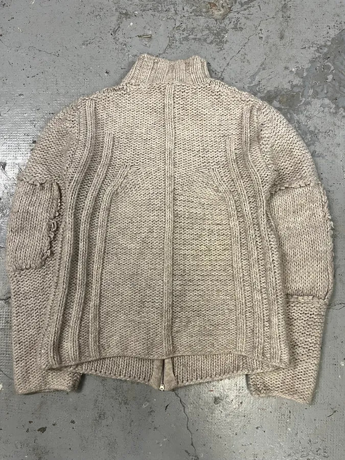 2000s Cavalli Beige Wool Distressed Zip-up Sweater - Image 7