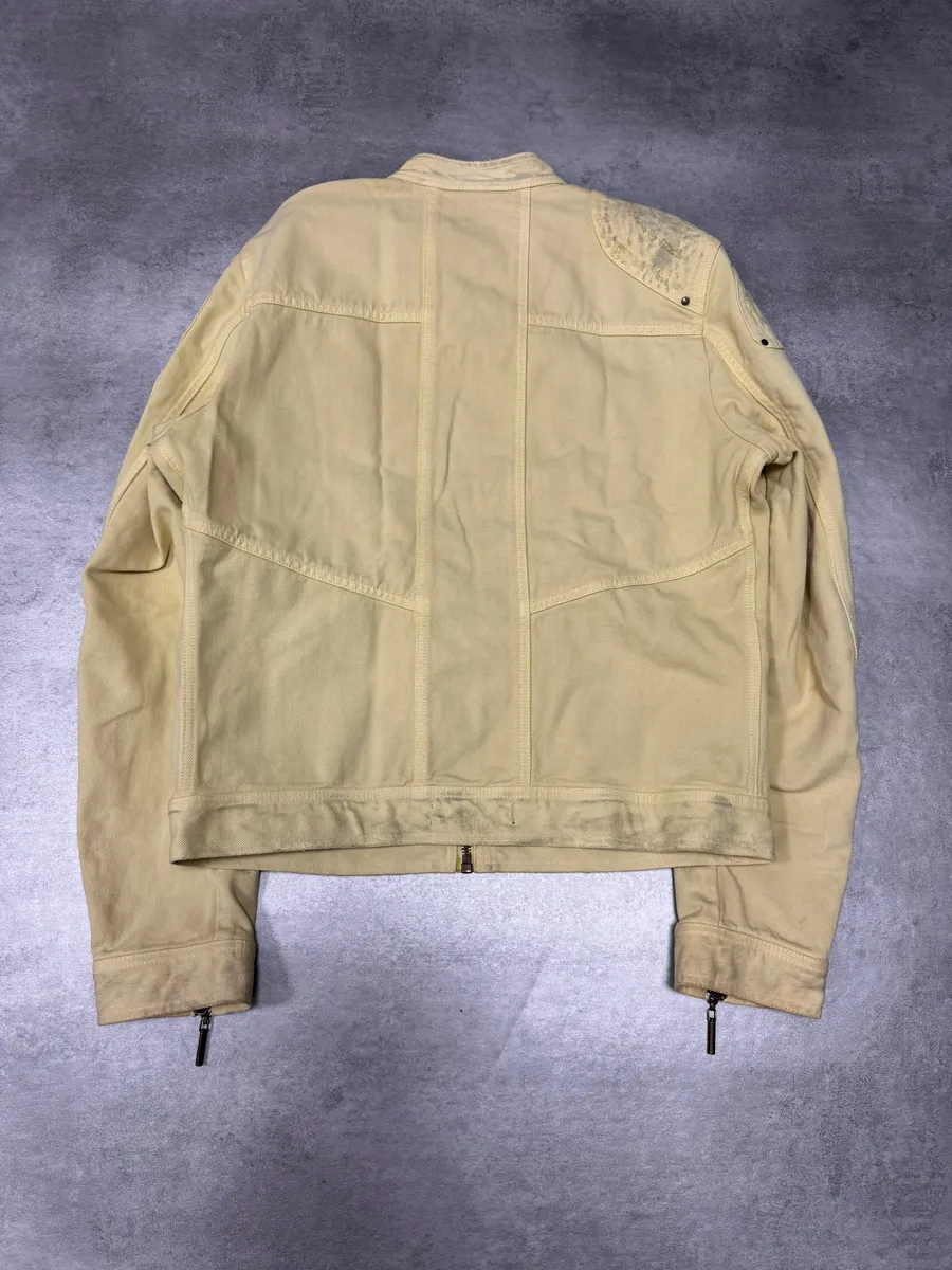 2000s Cavalli Biker Reinforced Beige Denim Jacket - Image 3