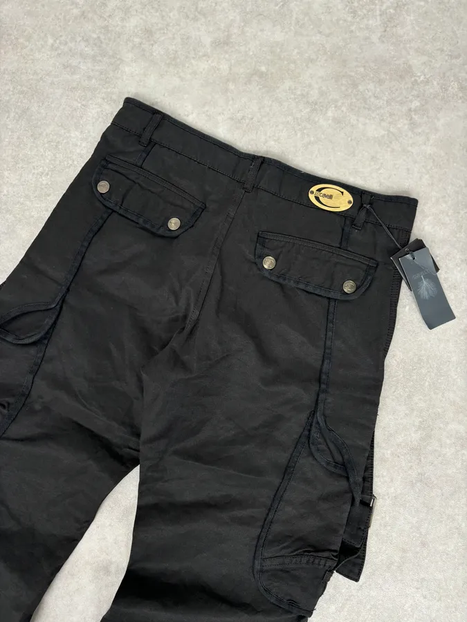 2000s Cavalli Black Avant-Garde Cargo Pants - Image 7