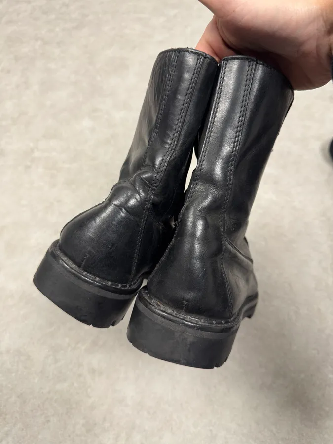 2000s Cavalli Black Chained Combat Leather Boots - Image 5