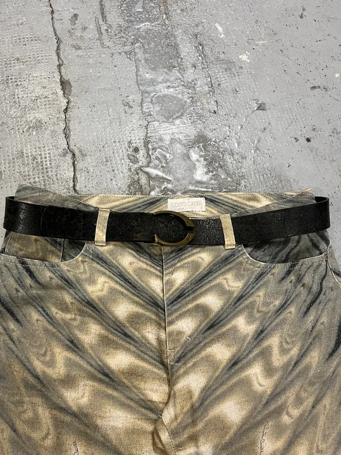 2000s Cavalli Black Cracked Leather Belt - Image 2