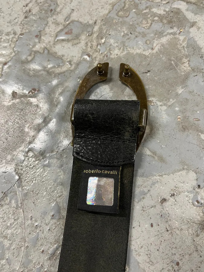 2000s Cavalli Black Cracked Leather Belt - Image 6