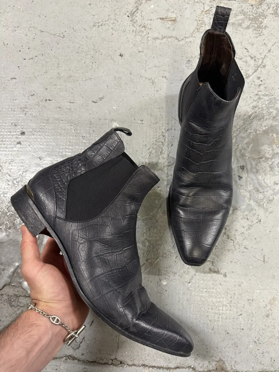2000s Cavalli Black Crocodile Effect Leather Boots