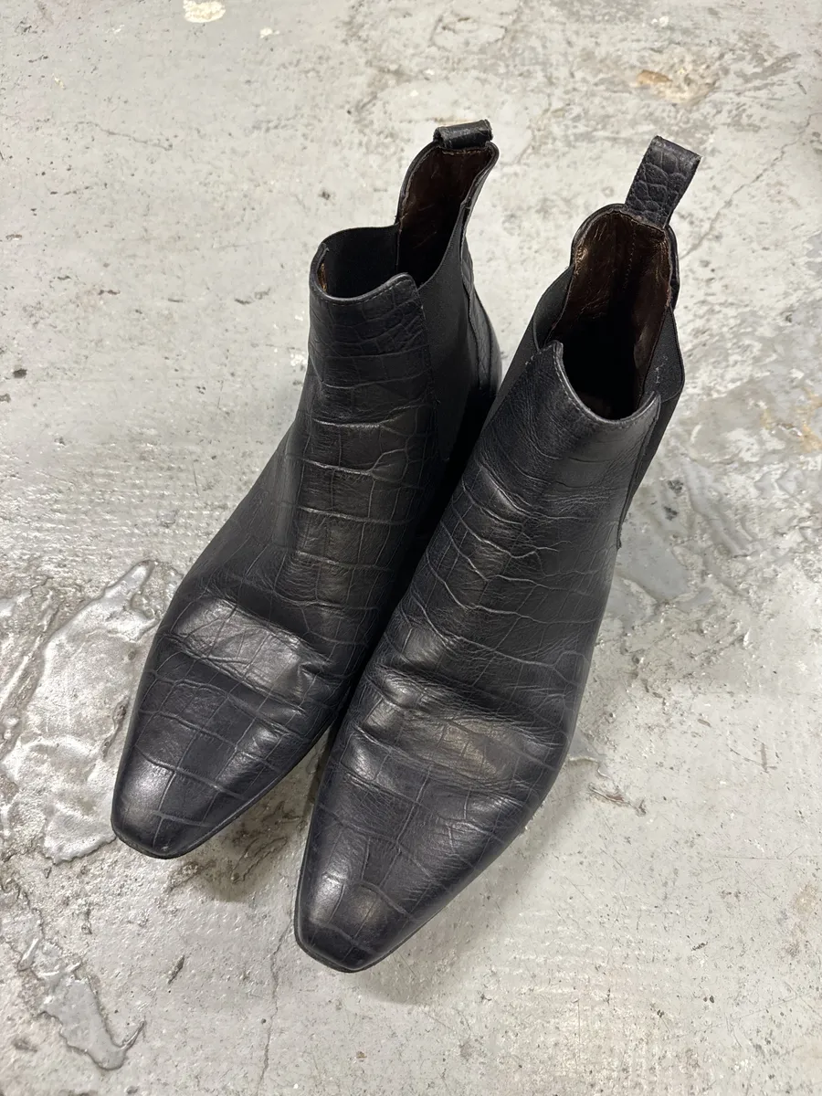 2000s Cavalli Black Crocodile Effect Leather Boots - Image 7