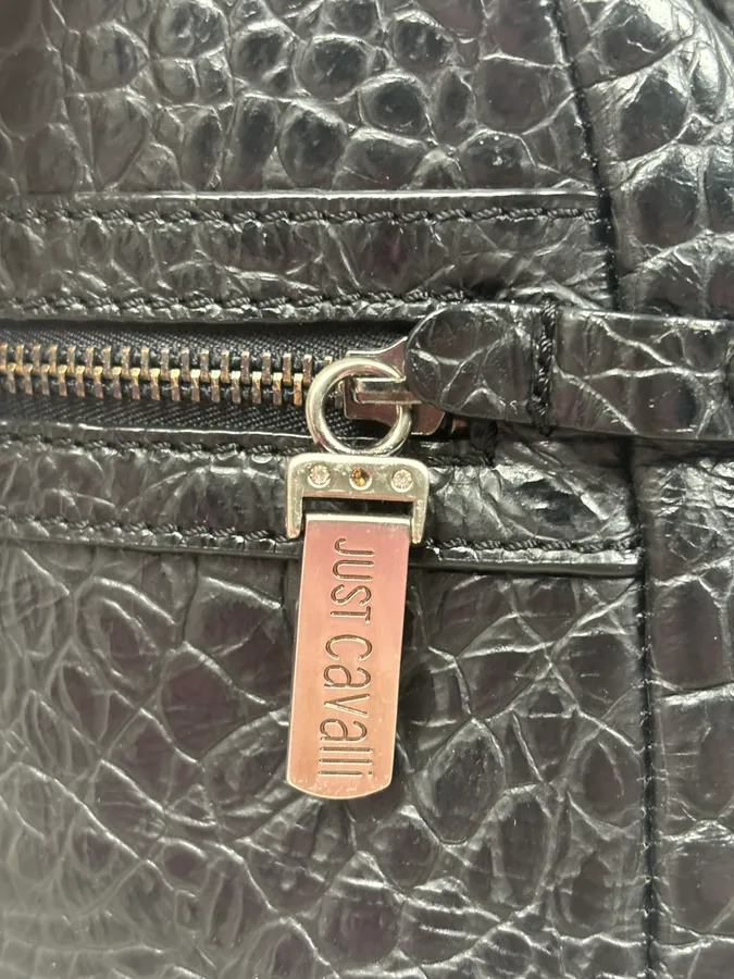 2000s Cavalli Black Crocodile Effect Leather Handle Bag - Image 13