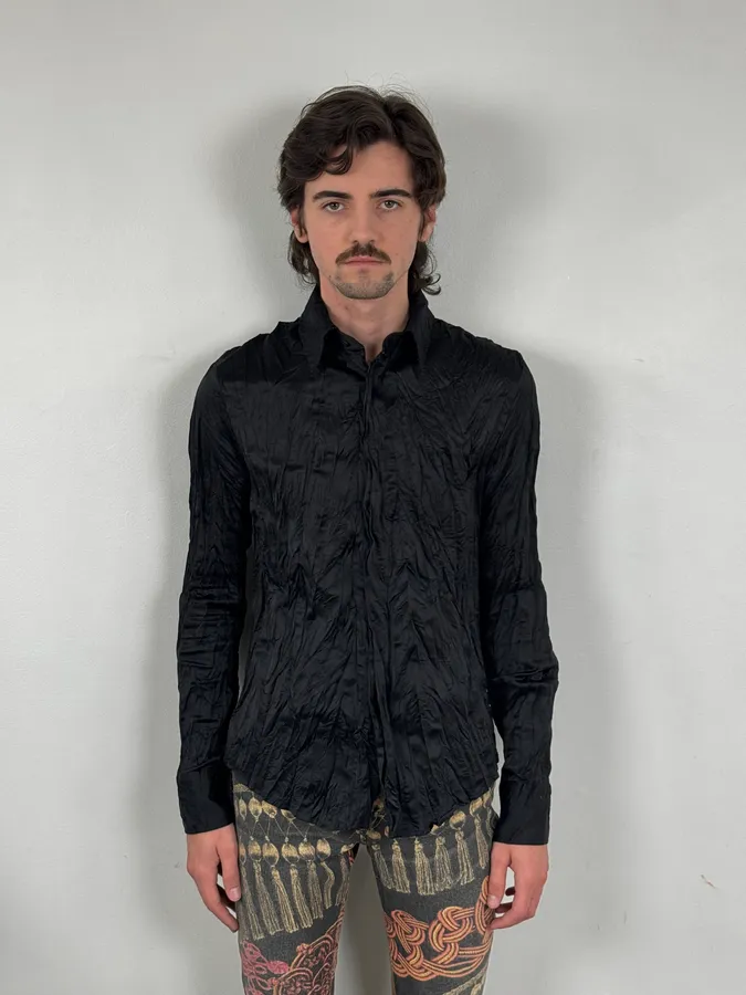 2000s Cavalli Black Crumpled Nylon Shirt - Image 2