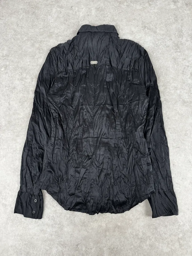 2000s Cavalli Black Crumpled Nylon Shirt - Image 4