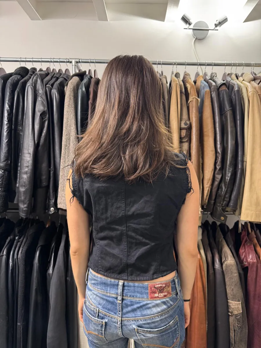 2000s Cavalli Black Denim Distressed Vest - Image 3