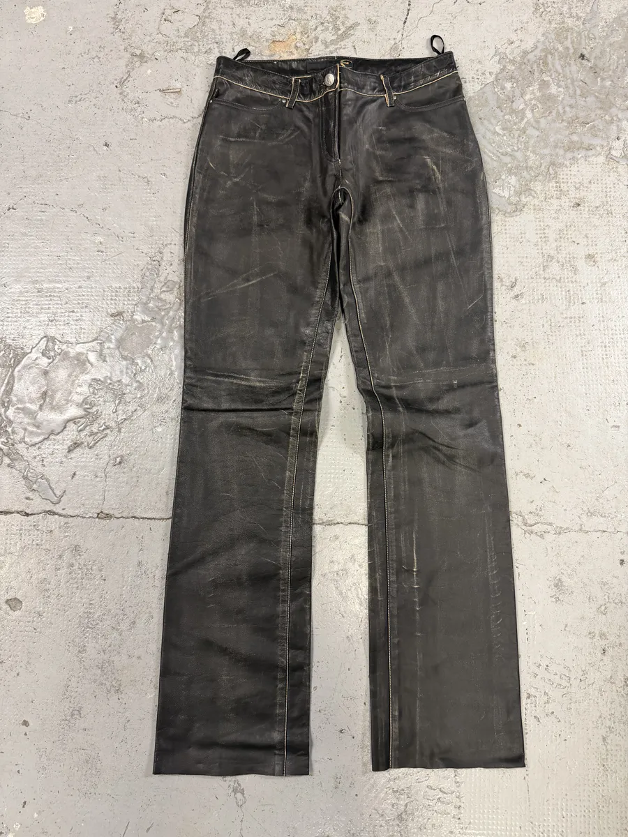 2000s Cavalli Black Eroded Leather Pants