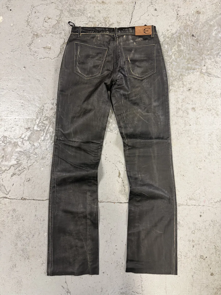 2000s Cavalli Black Eroded Leather Pants - Image 2