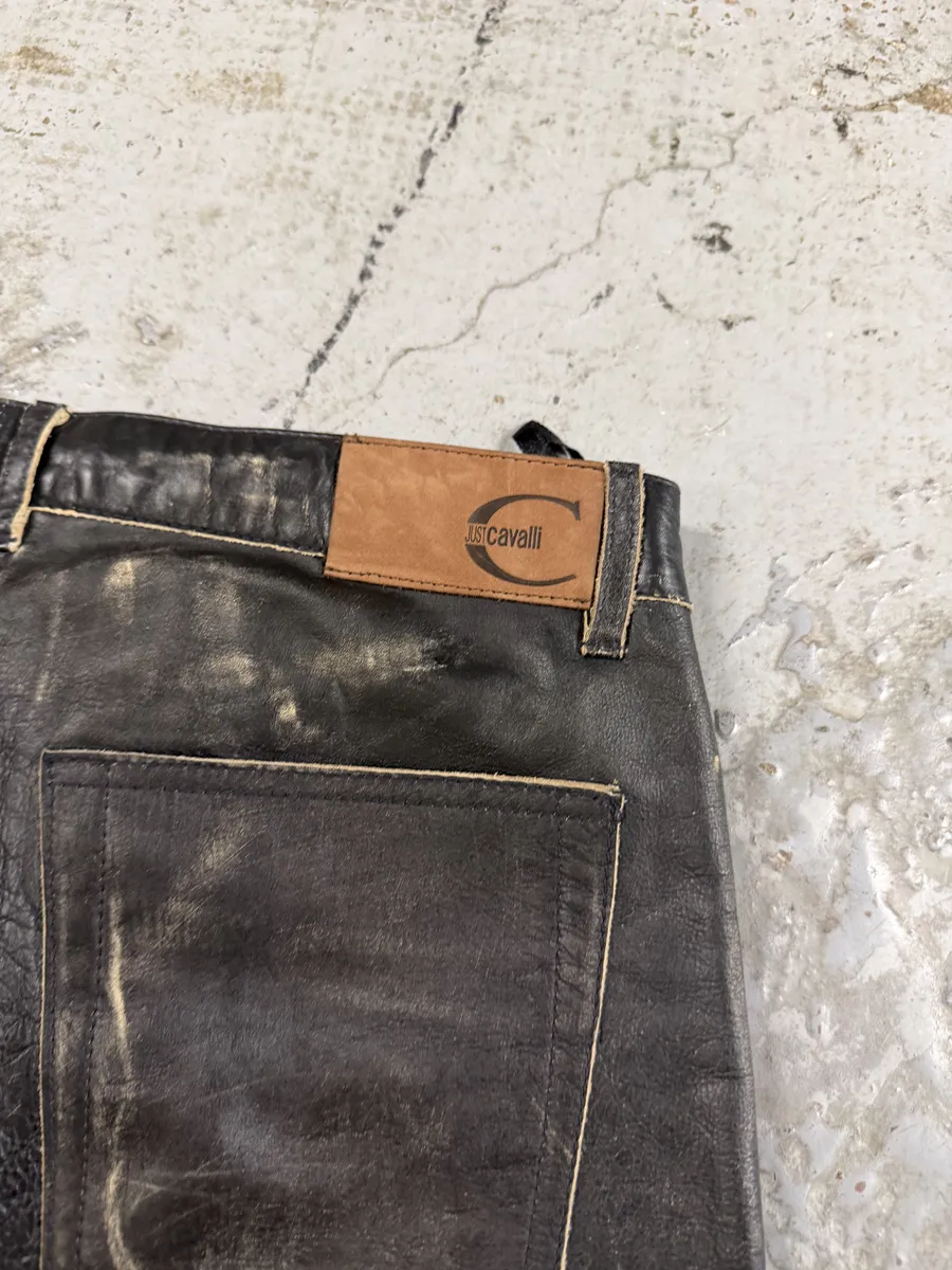 2000s Cavalli Black Eroded Leather Pants - Image 3