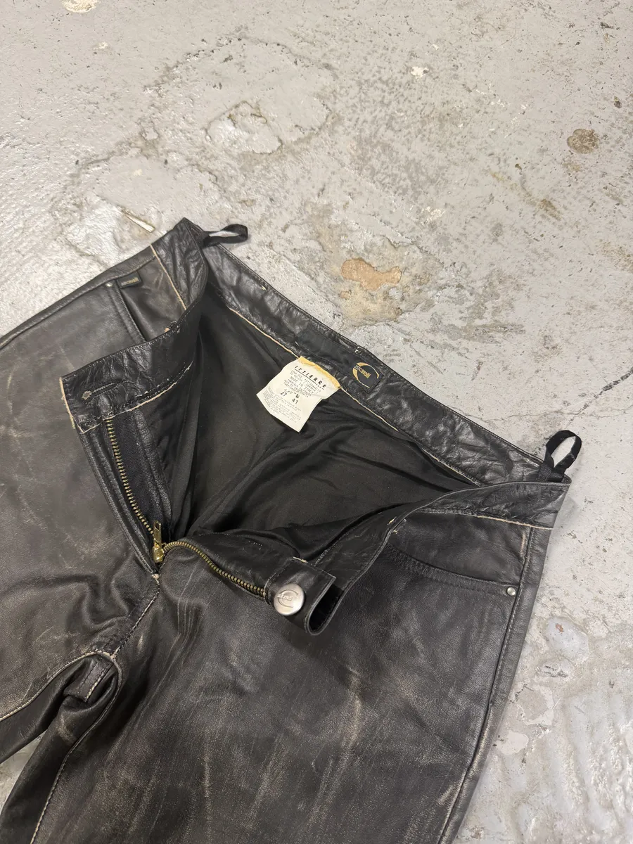2000s Cavalli Black Eroded Leather Pants - Image 5