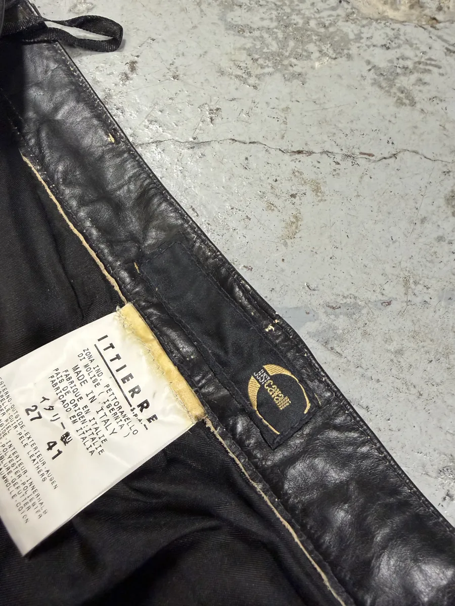 2000s Cavalli Black Eroded Leather Pants - Image 6