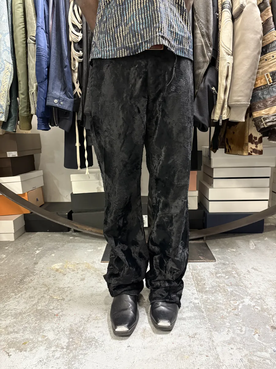 2000s Cavalli Black Faux Fur Flower Pants - Image 2