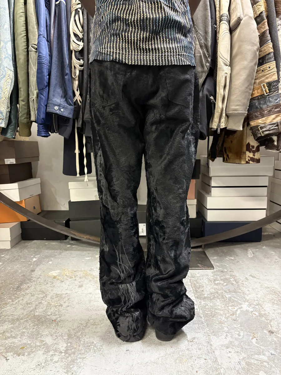 2000s Cavalli Black Faux Fur Flower Pants - Image 4