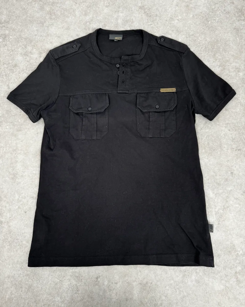 2000s Cavalli Black Henley Cargo T-Shirt