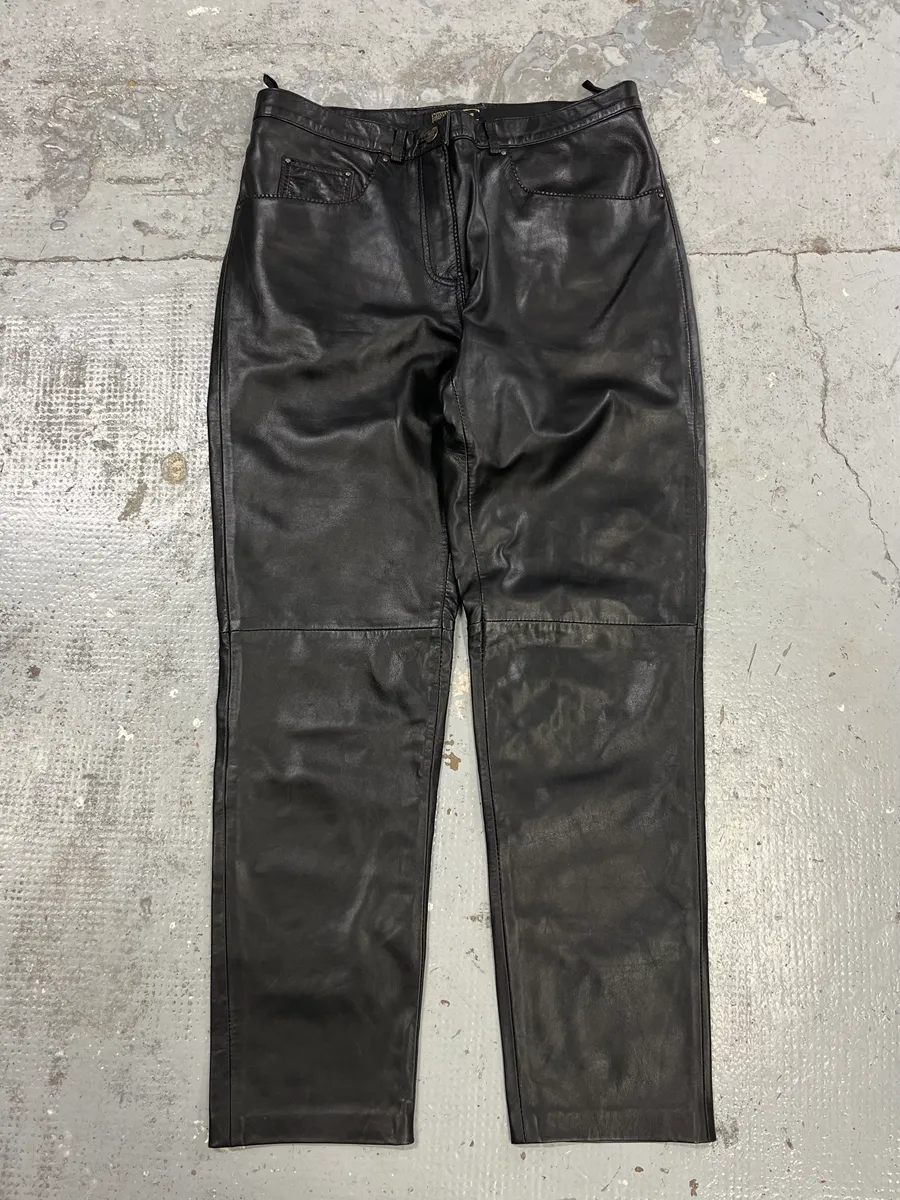 2000s Cavalli Black Minimalist Leather Pants - Image 5