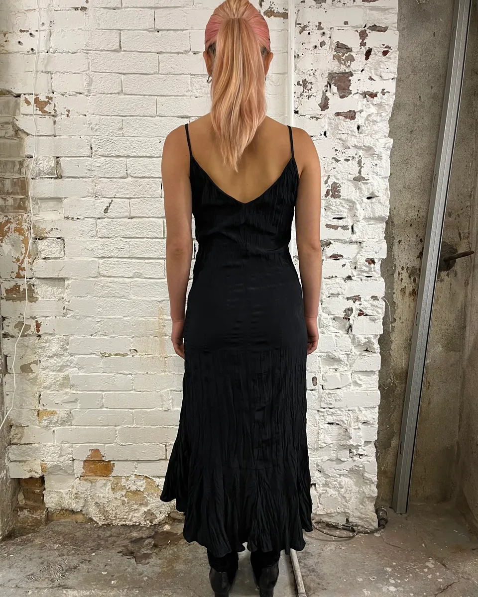 2000s Cavalli Black Minimalist Plissed Effect Dress - Image 3