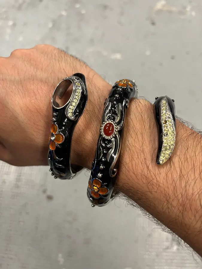2000s Cavalli Black Ornament Snake Bracelet Watch - Image 3