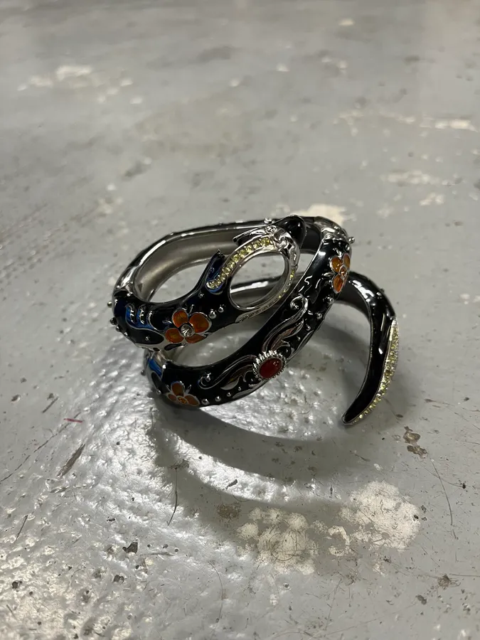 2000s Cavalli Black Ornament Snake Bracelet Watch - Image 5