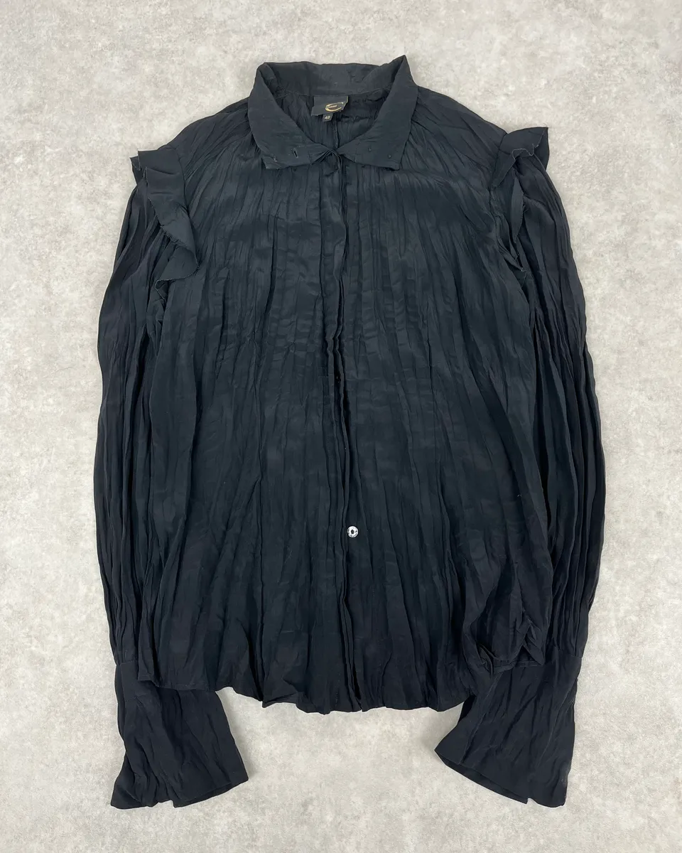 2000s Cavalli Black Pleats Minimalist Shirt
