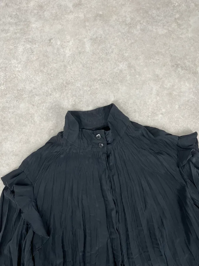 2000s Cavalli Black Pleats Minimalist Shirt - Image 4