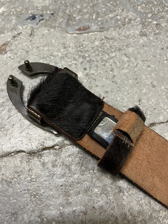 2000s Cavalli Black Pony Hair Leather Belt - Image 9
