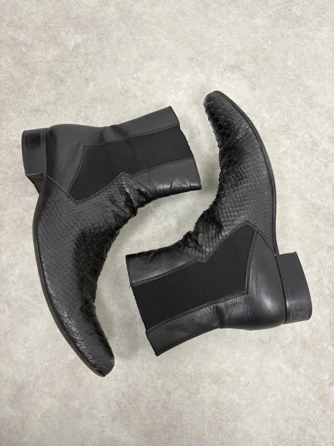 2000s Cavalli Black Python Leather Boots - Image 6