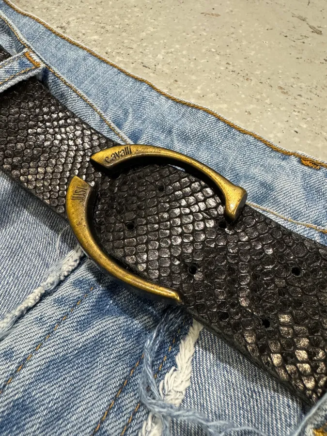 2000s Cavalli Black Snakeskin Effect Leather Belt - Image 3
