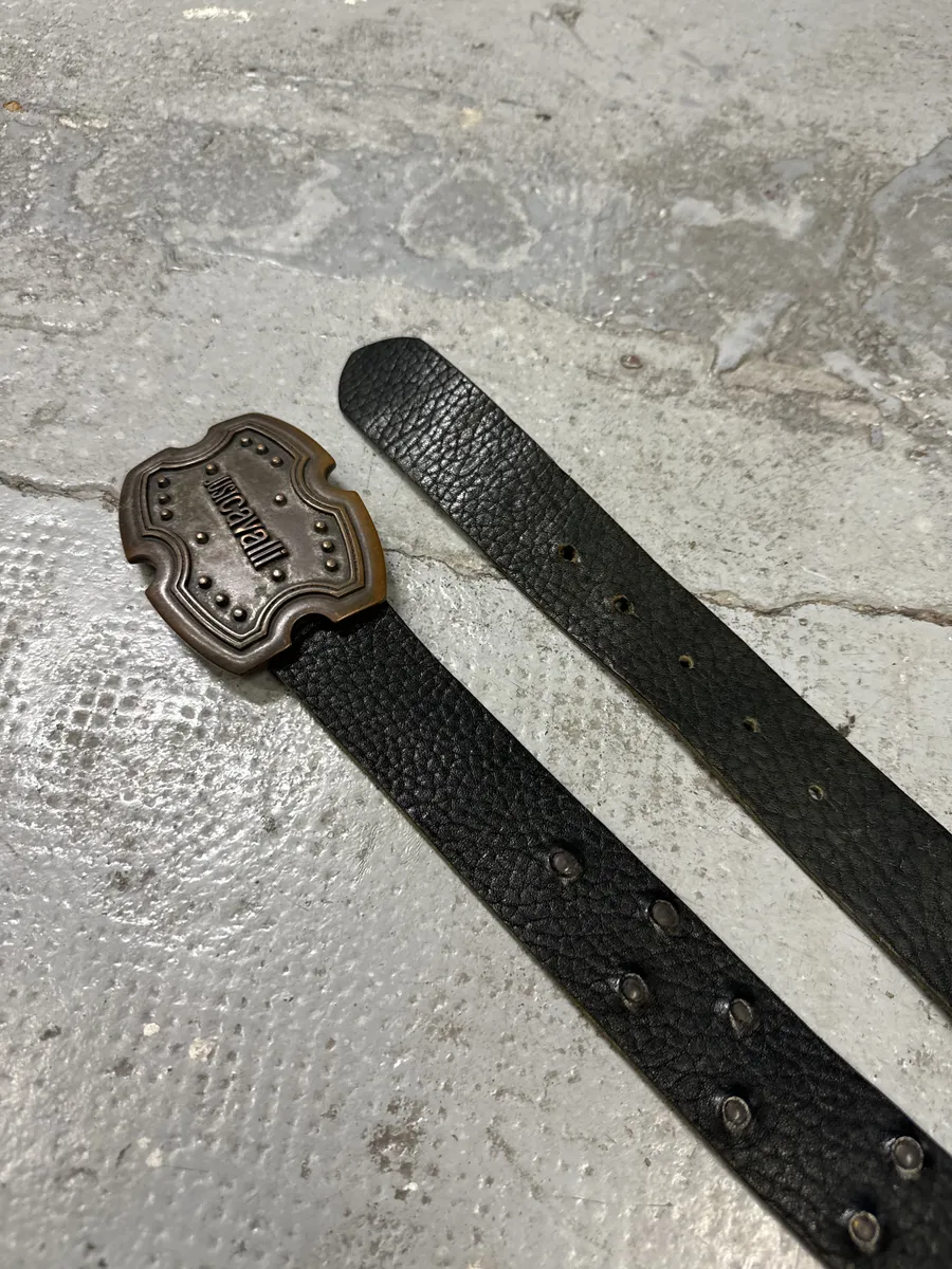 2000s Cavalli Black Studded Leather Belt - Image 4