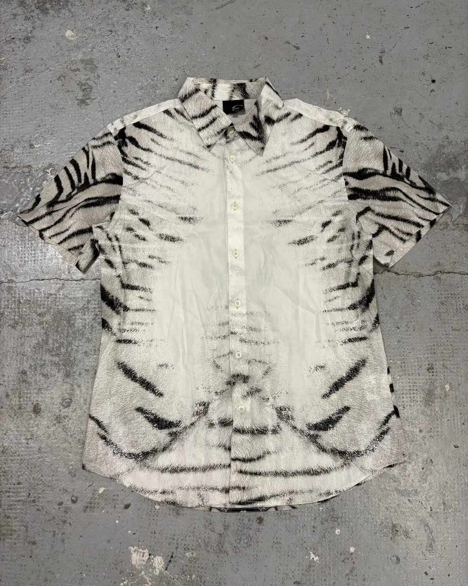2000s Cavalli Black & White Safari Savage Zebra Short Sleeves Shirt