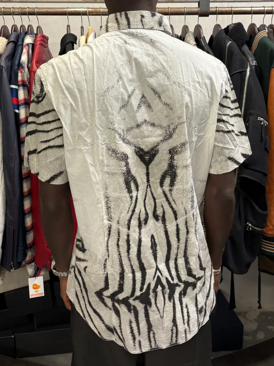 2000s Cavalli Black & White Safari Savage Zebra Short Sleeves Shirt - Image 3