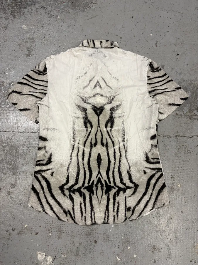 2000s Cavalli Black & White Safari Savage Zebra Short Sleeves Shirt - Image 6