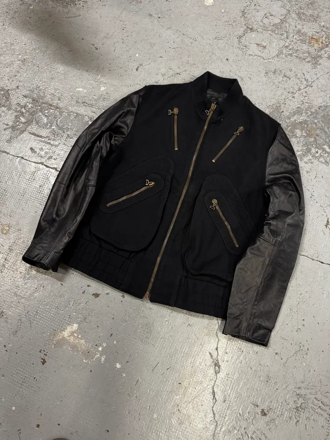 2000s Cavalli Black Wool & Leather Multi Zips Jacket - Image 3