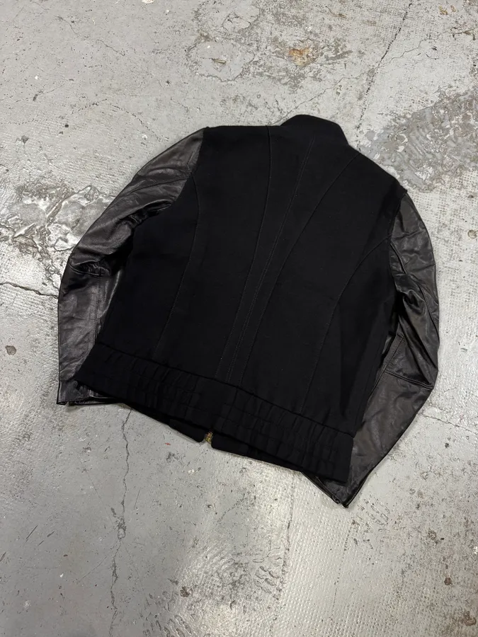 2000s Cavalli Black Wool & Leather Multi Zips Jacket - Image 6