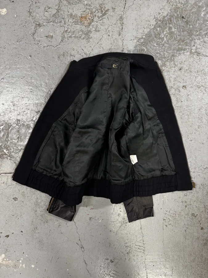 2000s Cavalli Black Wool & Leather Multi Zips Jacket - Image 7