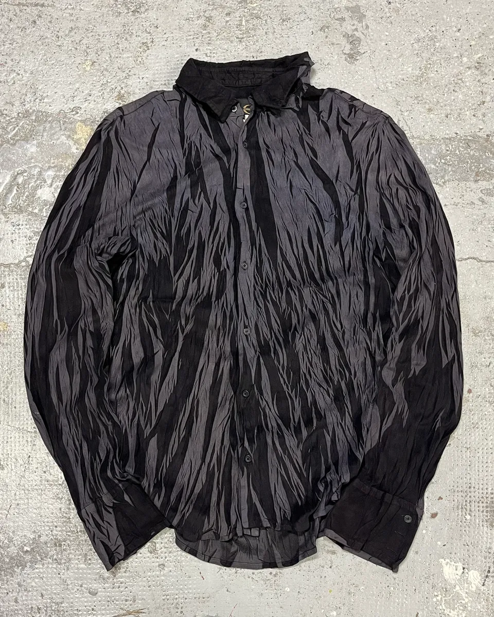 2000s Cavalli Black Wrinkle Effect Velvet Shirt