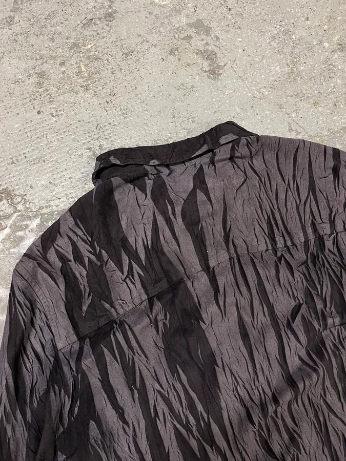 2000s Cavalli Black Wrinkle Effect Velvet Shirt - Image 9