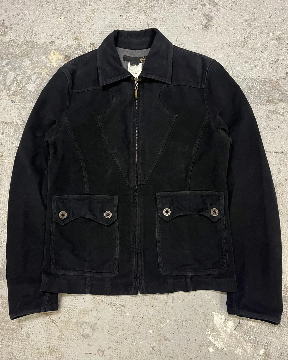 2000s Cavalli Black Zip-Up Suede Jacket